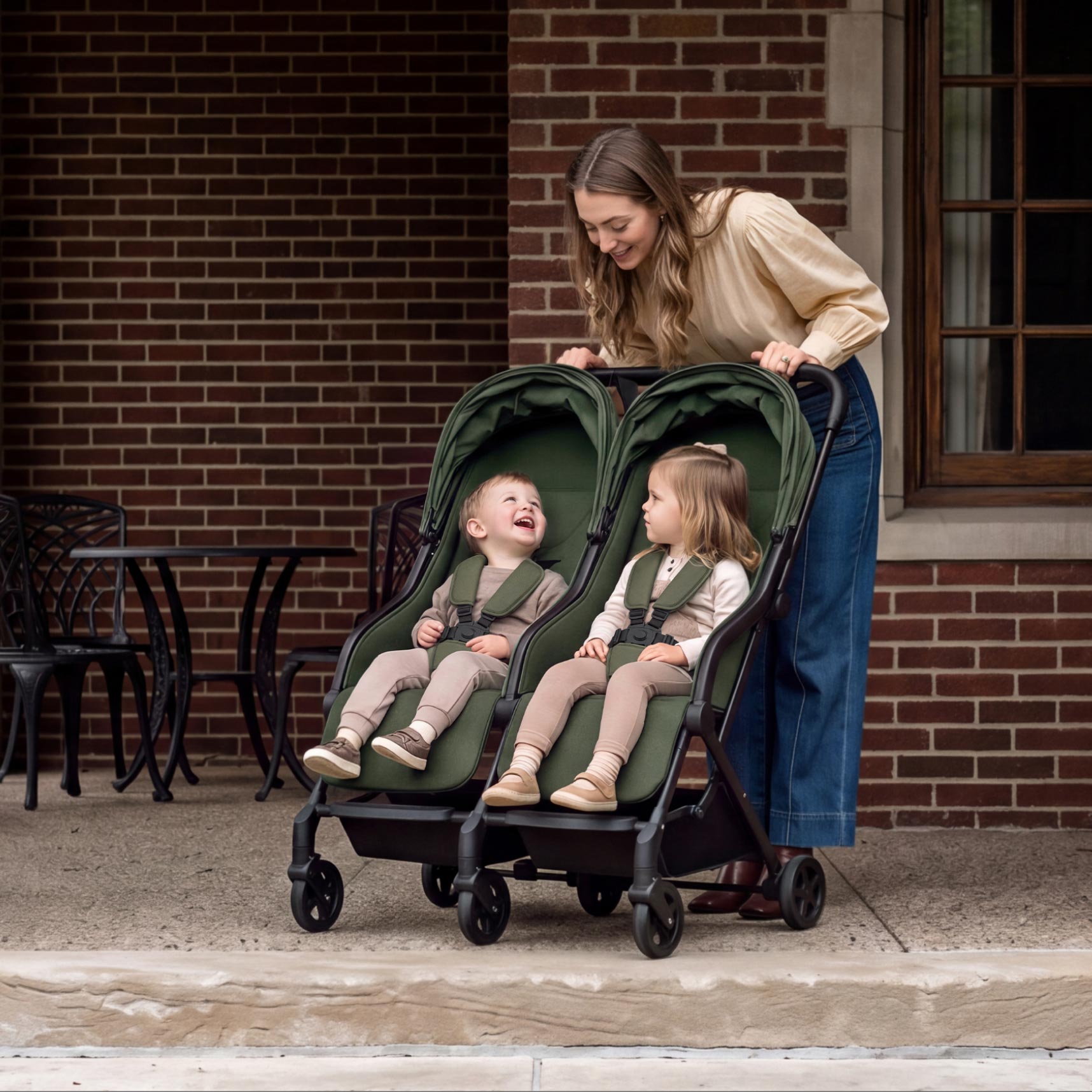 Mompush Lithe Double Stroller - Lightweight Tandem Stroller for